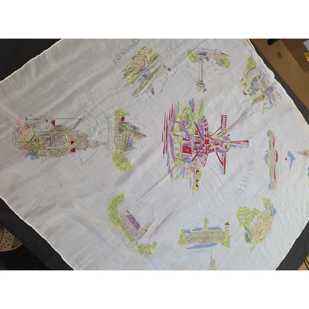 Vintage Souvenir Scarf Holland Windmill Dutch Landmarks Travel Collectible Retro